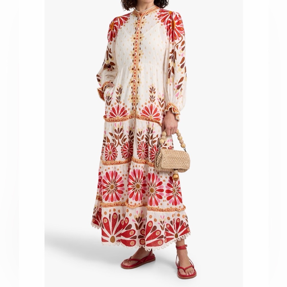 FARM RIO AINIKA FLOWERS MAXI DRESS OFF-WHITE